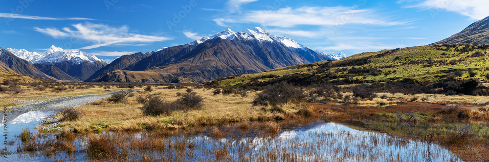 New Zelaand Landscape Mountains And Small Lake For Natural Environment background New Zelaand Landscape Mountains And Small Lake For Natural Environment background