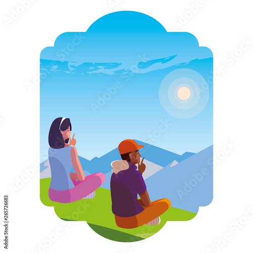 interracial couple contemplating the horizon in the field