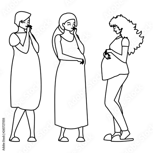 group of beautiful pregnancy women characters