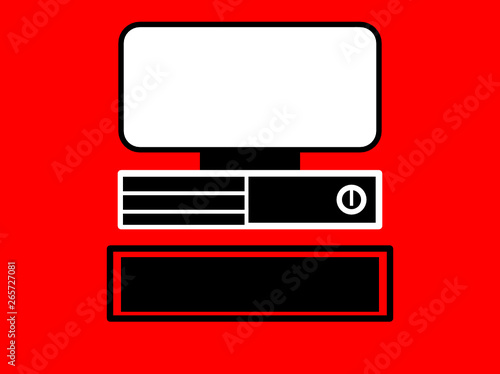 set of old computer isolate on red background