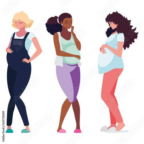 interracial group of pregnancy women characters