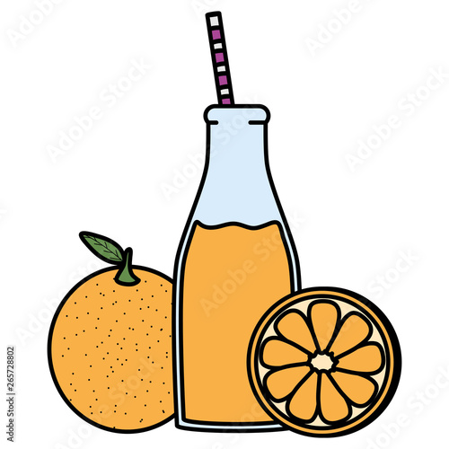 fresh orange juice fruit in botttle with straw