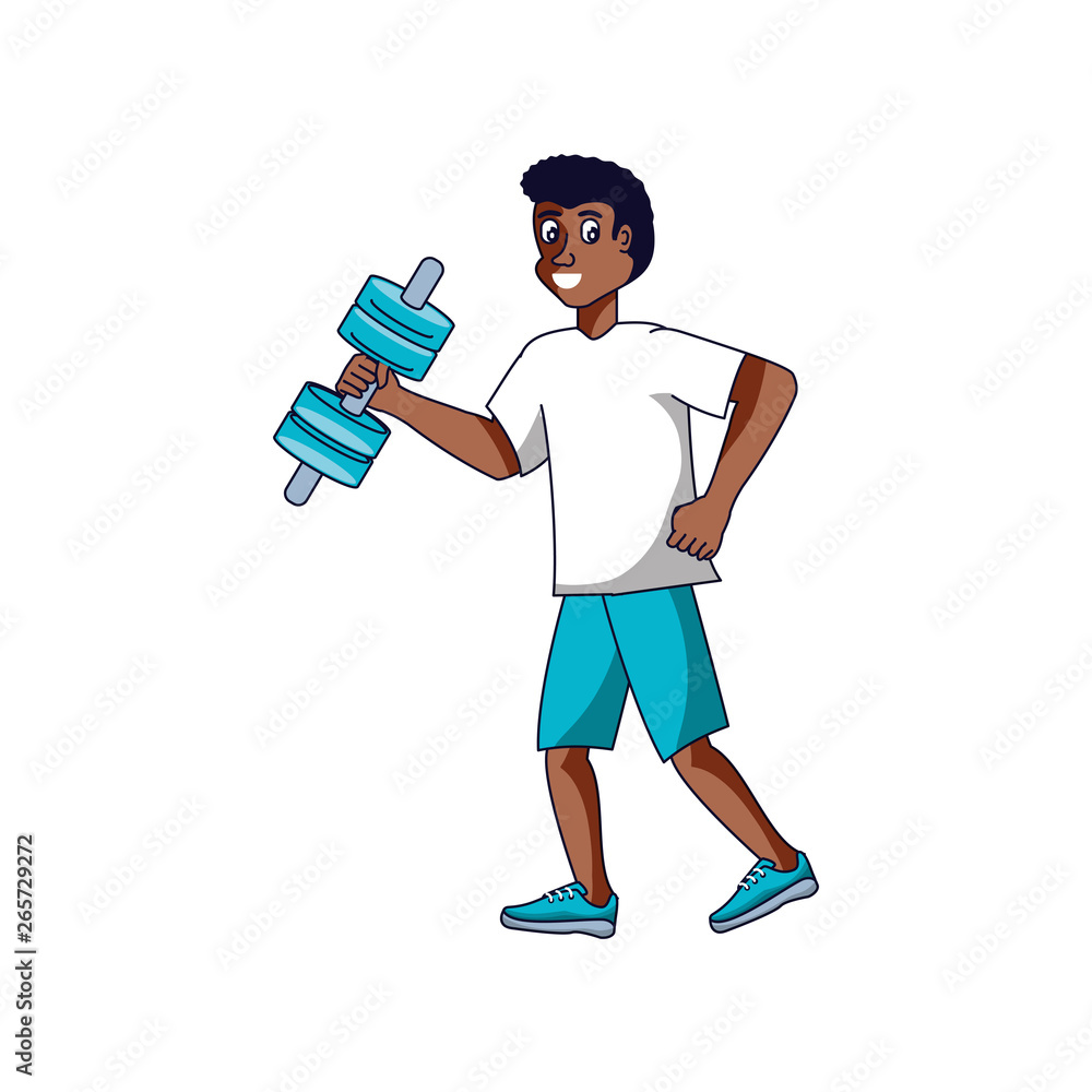 afro man athletic with dumbbell avatar character afro man athletic with dumbbell avatar character