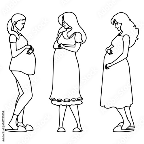 group of beautiful pregnancy women characters