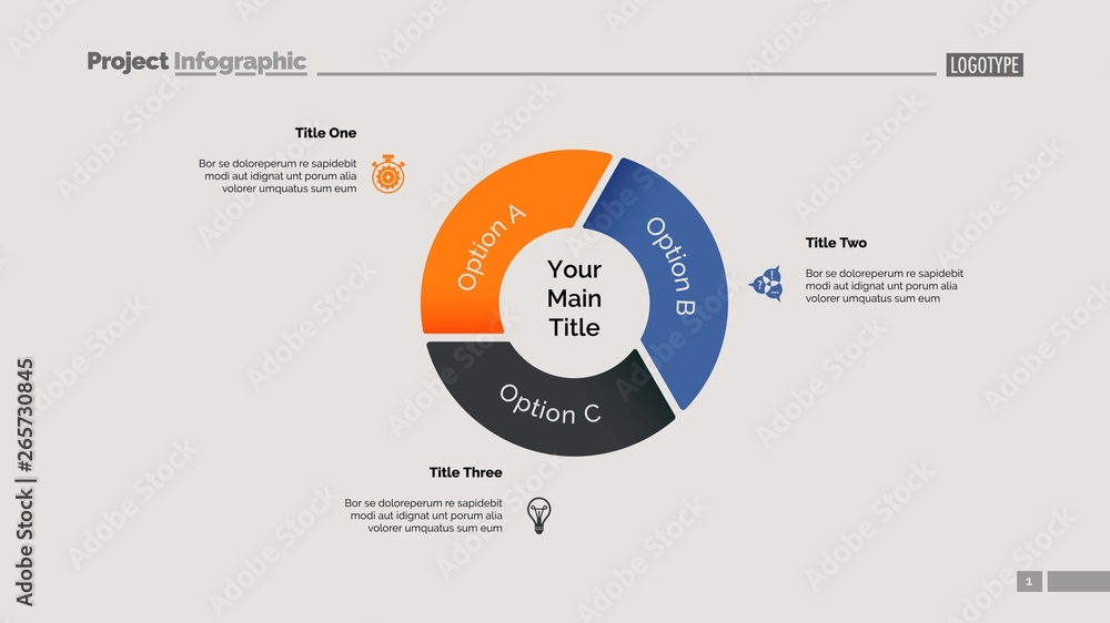Pie chart with three elements. Diagram, option graph, layout. Business