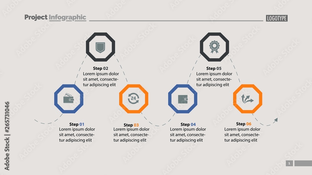 Vetor do Stock: Six step process chart slide template. Business data ...