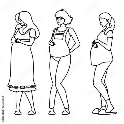 group of beautiful pregnancy women characters