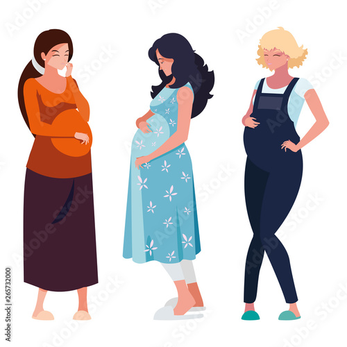 group of beautiful pregnancy women characters