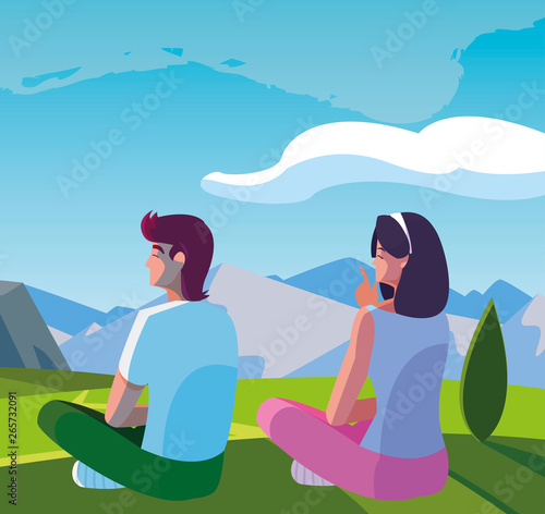 couple contemplating the horizon in the field scene