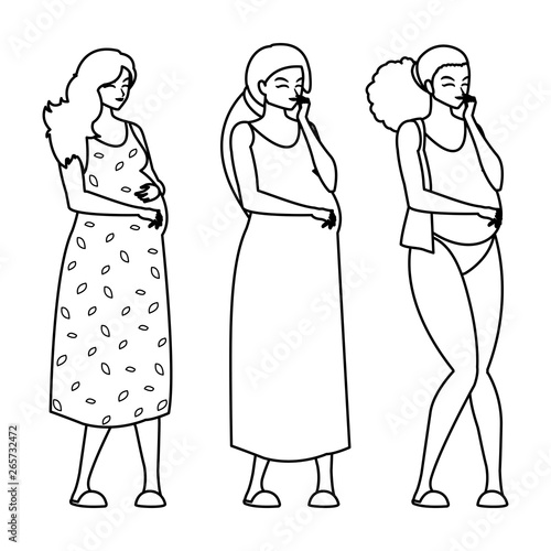 group of beautiful pregnancy women characters