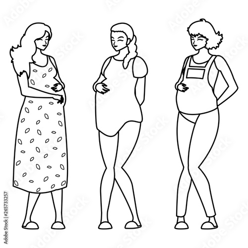 group of beautiful pregnancy women characters