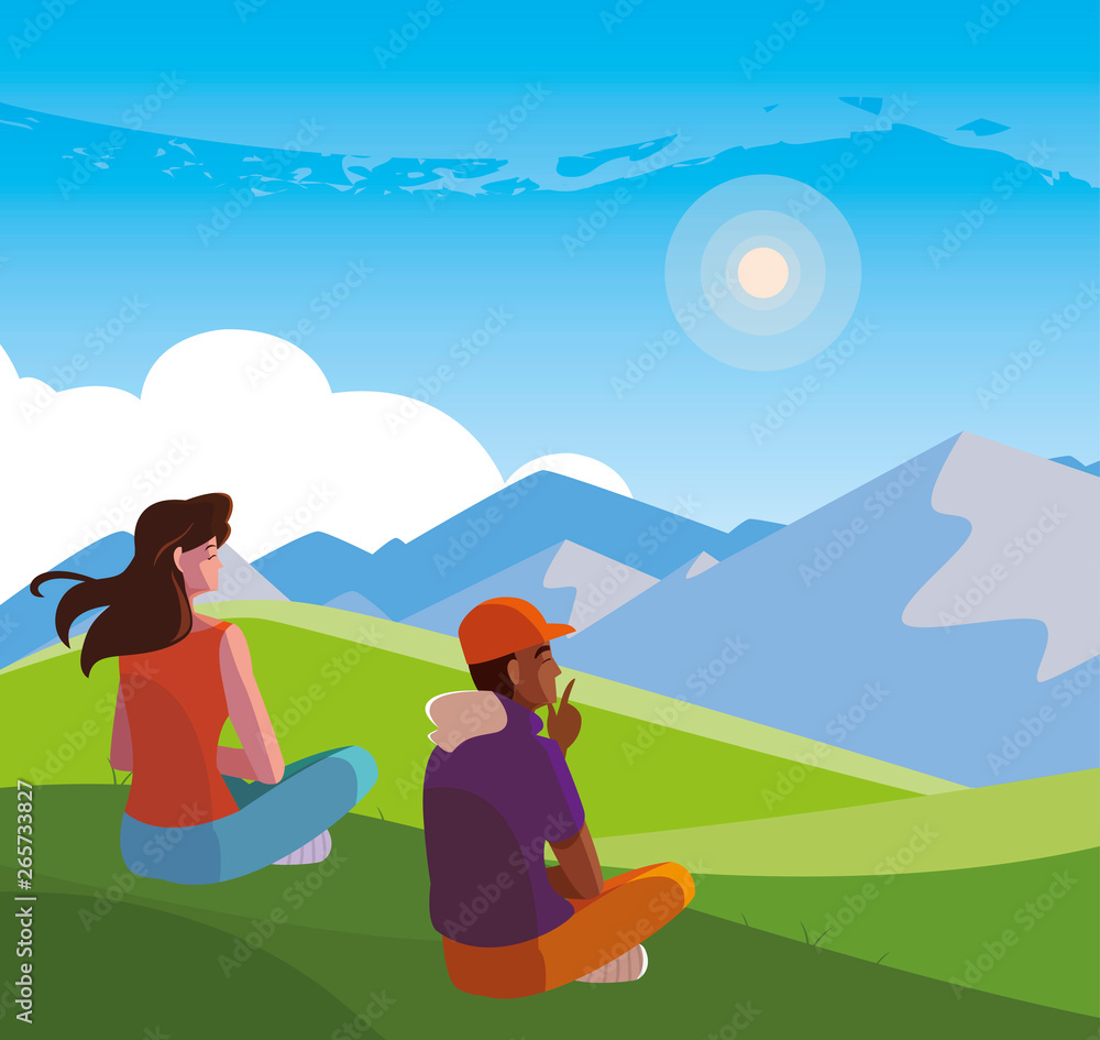 interracial couple contemplating the horizon in the field interracial couple contemplating the horizon in the field