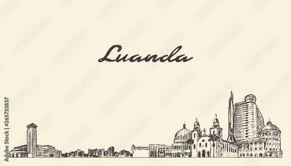 Luanda skyline Kenya hand drawn vector city sketch