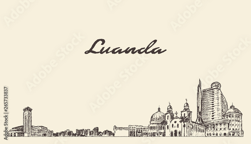 Cuadro en lienzo Luanda skyline Kenya hand drawn vector city sketch