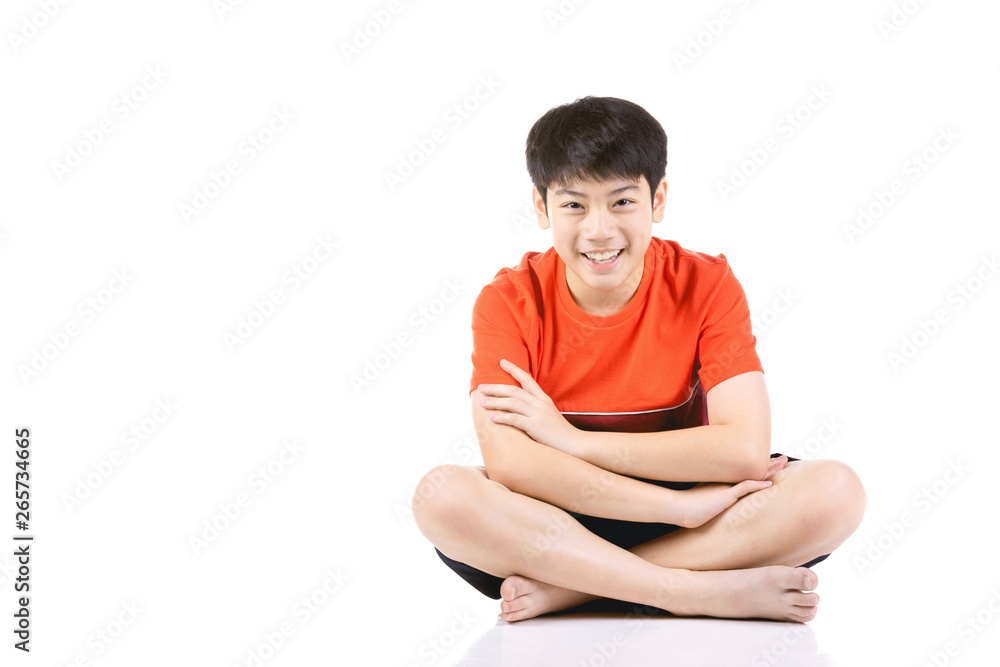 Portrait Young Asian boy sitting over white background, Portrait Young Asian boy sitting over white background,