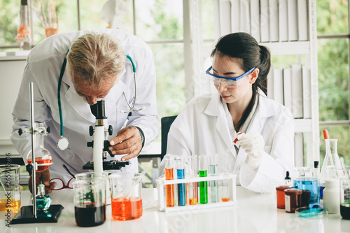 scientists conducting research in a lab environment. science laboratory research and development concept