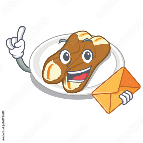 With envelope cannoli in the a cartoon jar