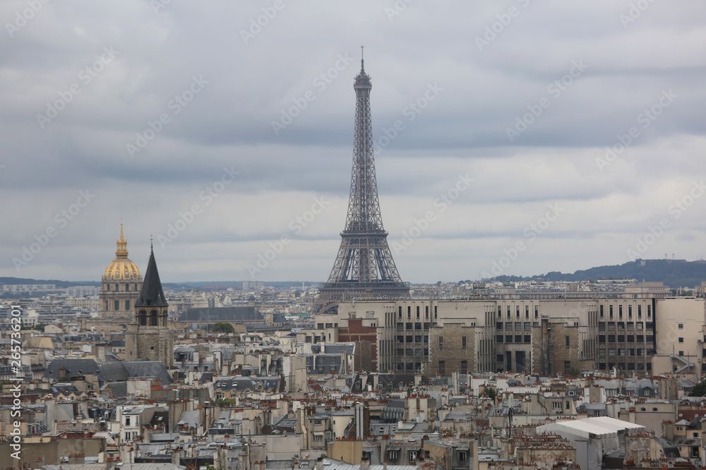 Paris City with Eiffel Tower and Les Invalides Monument