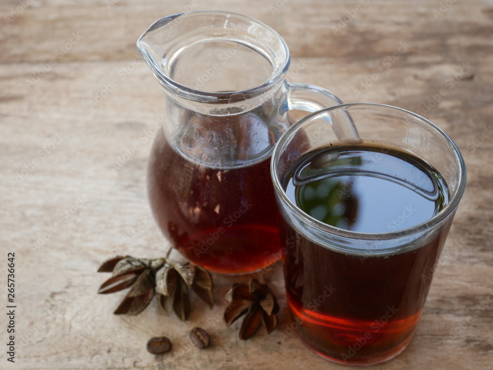 black coffee on wood table, sweet tea summer drink black coffee on wood table, sweet tea summer drink