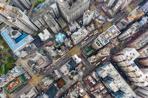 Top down view of Hong Kong urban city © leungchopan