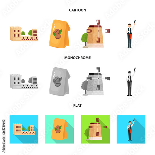 Vector illustration of  and historic sign. Collection of  and country stock vector illustration.