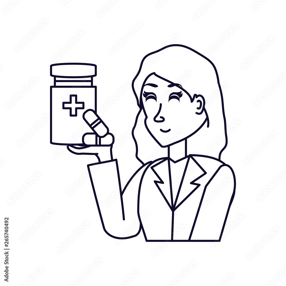 doctor female with bottle of medicine doctor female with bottle of medicine