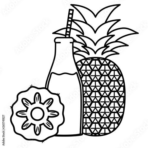 fresh pineapple juice fruit in botttle with straw
