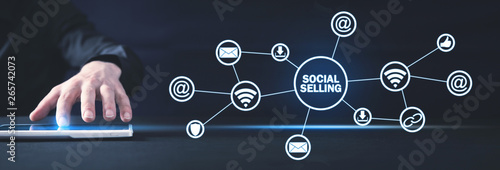 Internet, communication, technology. Concept of social selling photo