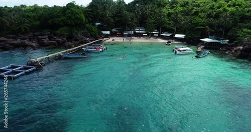 Phu Quoc Island by fly cam QUA GÓC NHÌN .Aerial view for beautiful beach with palms and crystal clear water  photo