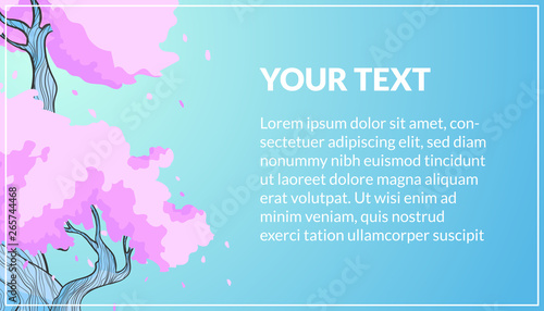 Vector template of banners or brochure, flyers with illustration of sakura trees on pastels colors background with white frame