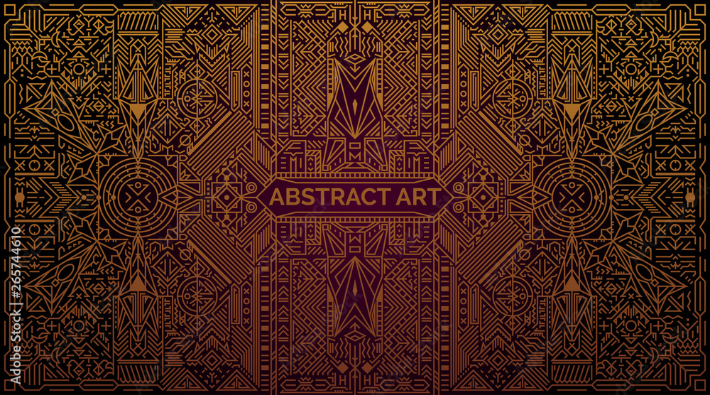 Fototapeta premium Abstract art. Trendy retro and vintage style background. Minimal geometric line luxury gold gradient design. Art deco vector illustration for cover card and poster.