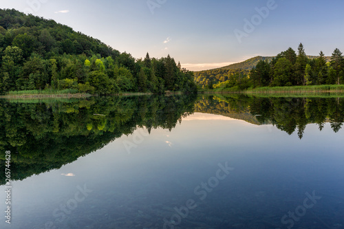 Calm evening on the beautiful lake in Plitvice Lakes National Park, Croatia