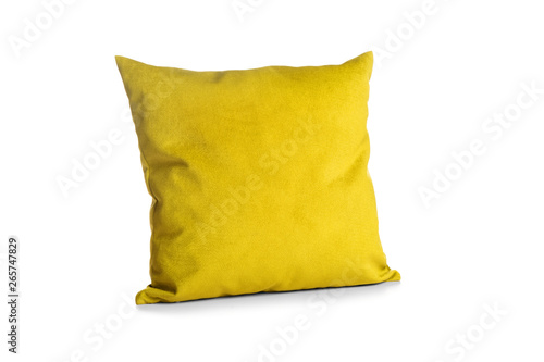 Soft yellow pillow isolated on white background
