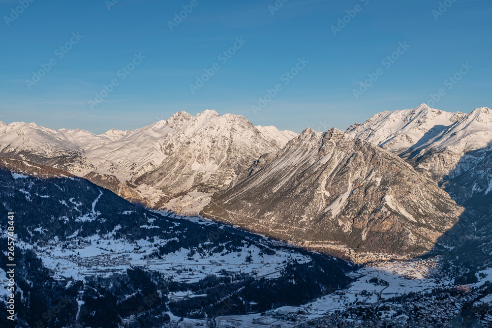 BORMIO, ITALY, January 2019: Panoramic view from mountain.