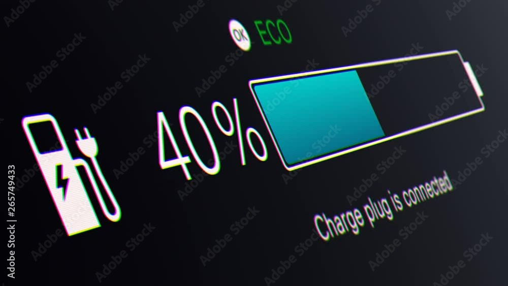 Vídeo do Stock Electric Car Charging Indicating the Progress of the