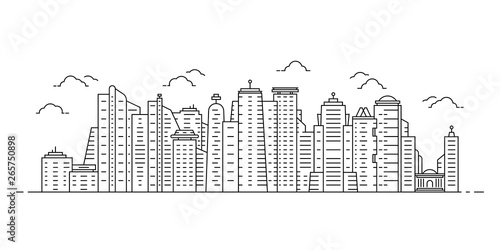 black thin line cityscape with skyscrapers