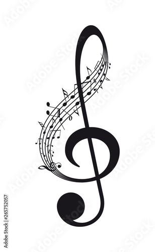 Vector isolated music treble clef with notes photo