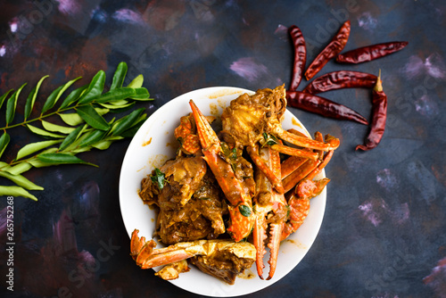 Spicy chili crab curry, a famous seafood dish in Sri Lanka, India and Singapore.