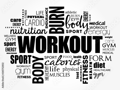 WORKOUT word cloud collage, fitness, health concept background photo