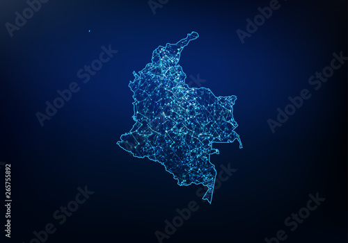 Abstract of colombia map network, internet and global connection concept, Wire Frame 3D mesh polygonal network line, design sphere, dot and structure. Vector illustration eps 10.