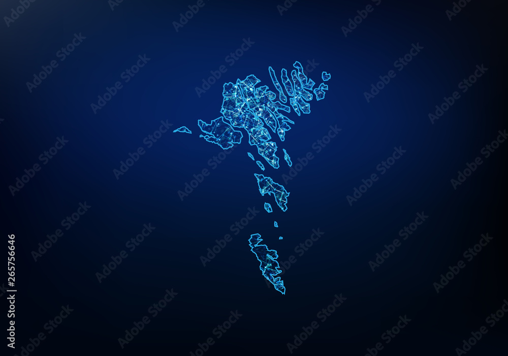 Abstract of faroe Islands map network, internet and global connection concept, Wire Frame 3D mesh polygonal network line, design sphere, dot and structure. Vector illustration eps 10.