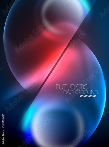 Blue neon bubbles and circles futuristic abstract background