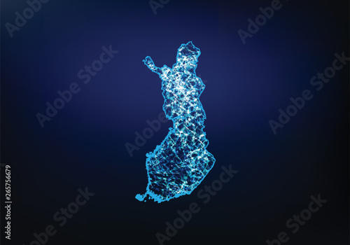 Abstract of finland map network, internet and global connection concept, Wire Frame 3D mesh polygonal network line, design sphere, dot and structure. Vector illustration eps 10.