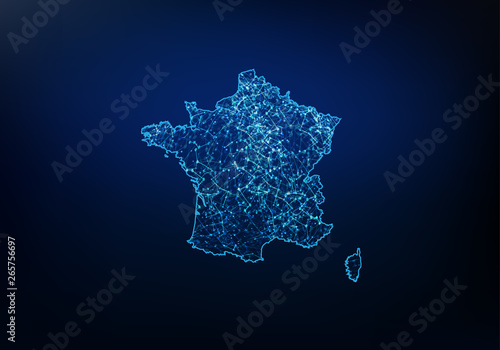 Abstract of france map network, internet and global connection concept, Wire Frame 3D mesh polygonal network line, design sphere, dot and structure. Vector illustration eps 10.