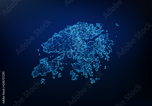 Abstract of hong Kong map network, internet and global connection concept, Wire Frame 3D mesh polygonal network line, design sphere, dot and structure. Vector illustration eps 10.
