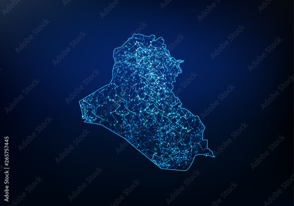 Abstract of iraq map network, internet and global connection concept, Wire Frame 3D mesh polygonal network line, design sphere, dot and structure. Vector illustration eps 10.