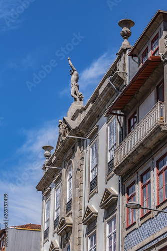 Fragments of traditional Portuguese architecture of old buildings in Porto old town, Portugal.