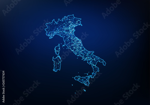 Photo Abstract of italy map network, internet and global connection concept, Wire Frame 3D mesh polygonal network line, design sphere, dot and structure