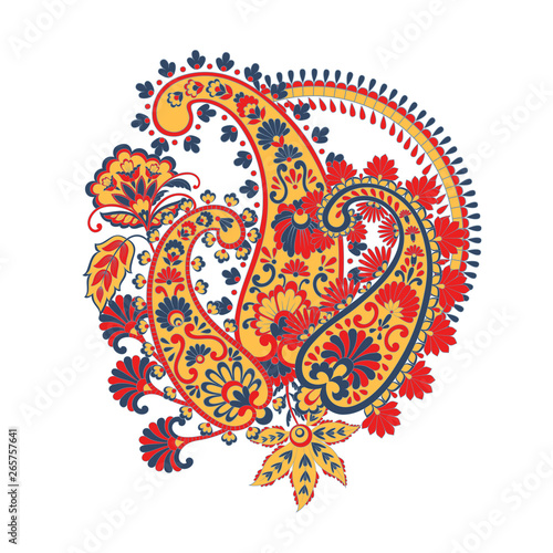 Floral pattern with paisley ornament. Vector illustration