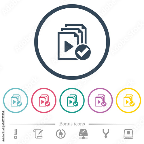Playlist done flat color icons in round outlines photo